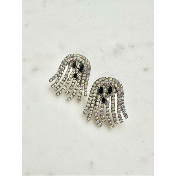 Iridescent ghost rhinestone Halloween earrings - Picture 5 of 6